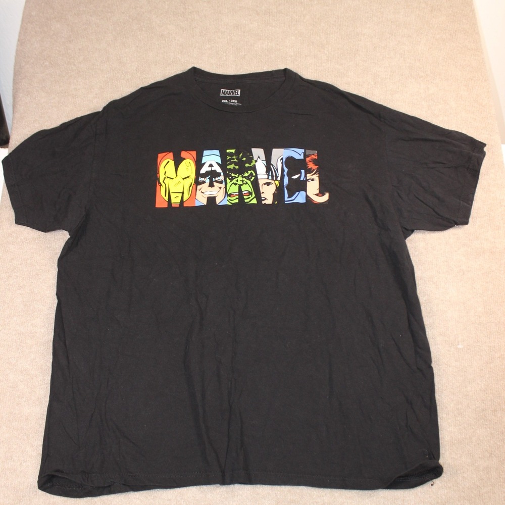 Marvel Comics Mens 2XL Black Graphic T-Shirt Avengers Superheroes Logo Tee